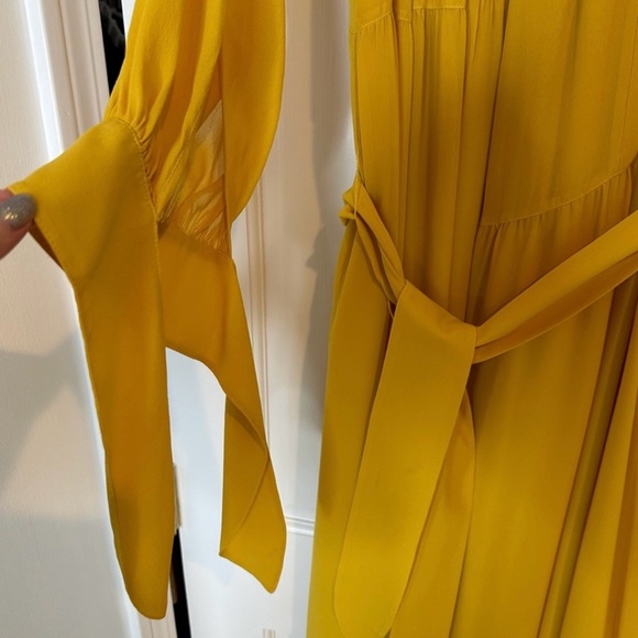 Derek Lam Yellow Silk Georgette Off The Shoulder Belted Dress Size 4 - Picture 4 of 9